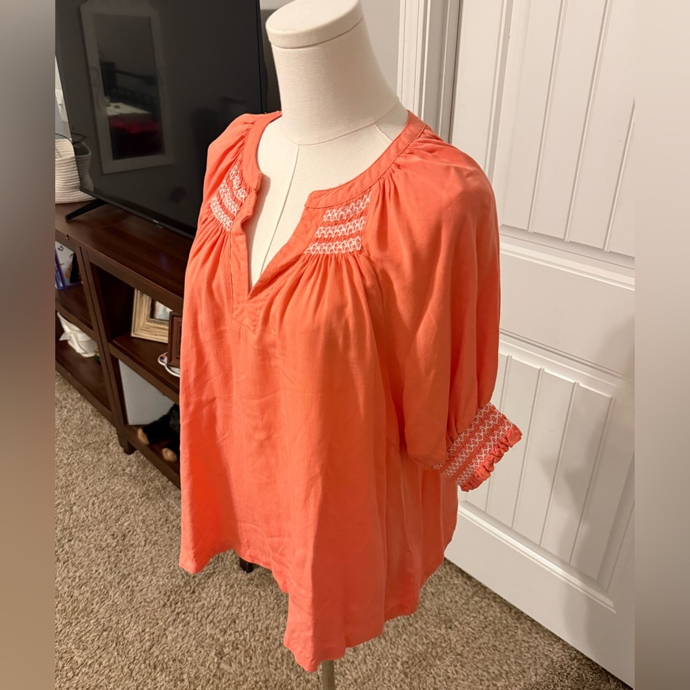 Umgee Orange Blouse with Embroidered Details - Picture 6 of 14